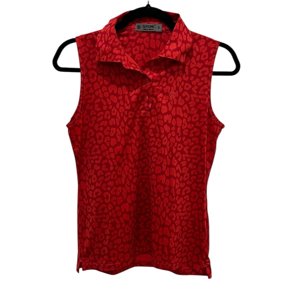 G/Fore Red Patterned Collared Sleeveless Tank Gre… - image 1